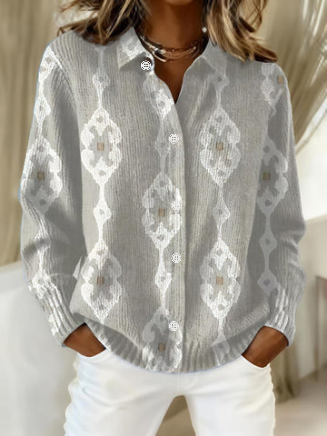 Renee | Knit Cardigan Diamond Pattern