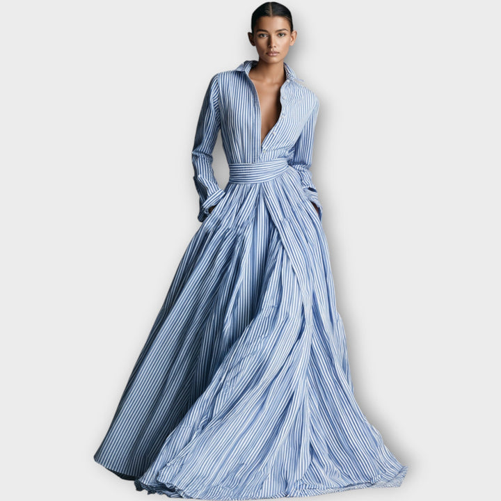 Elina Striped Button Maxi Dress