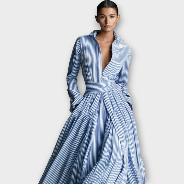 Elina Striped Button Maxi Dress