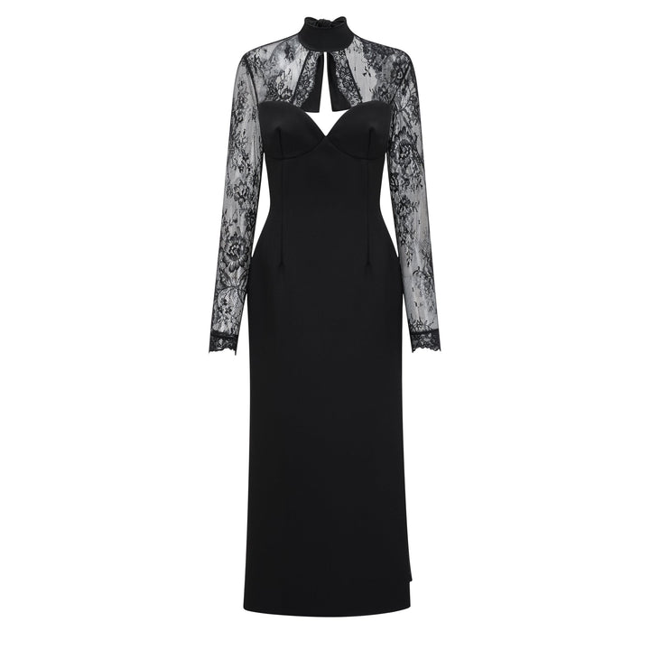 Valenora Lace Panel Maxi Dress – Black