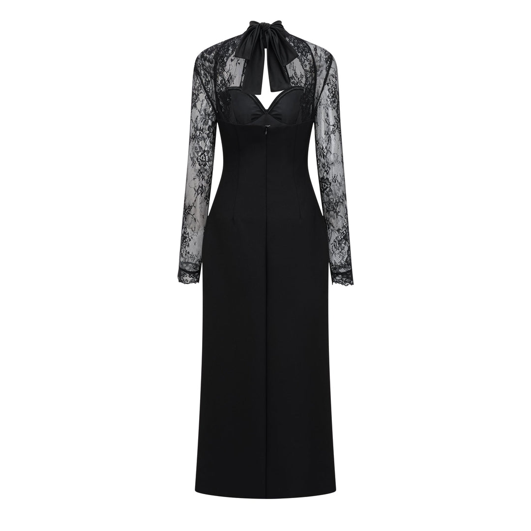Valenora Lace Panel Maxi Dress – Black