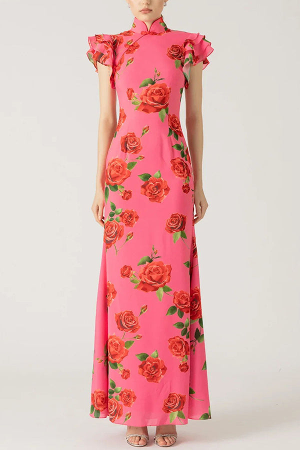 Meilin Rose Cheongsam Maxi Dress