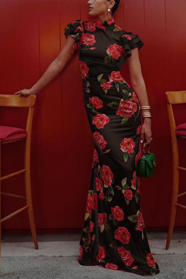 Meilin Rose Cheongsam Maxi Dress