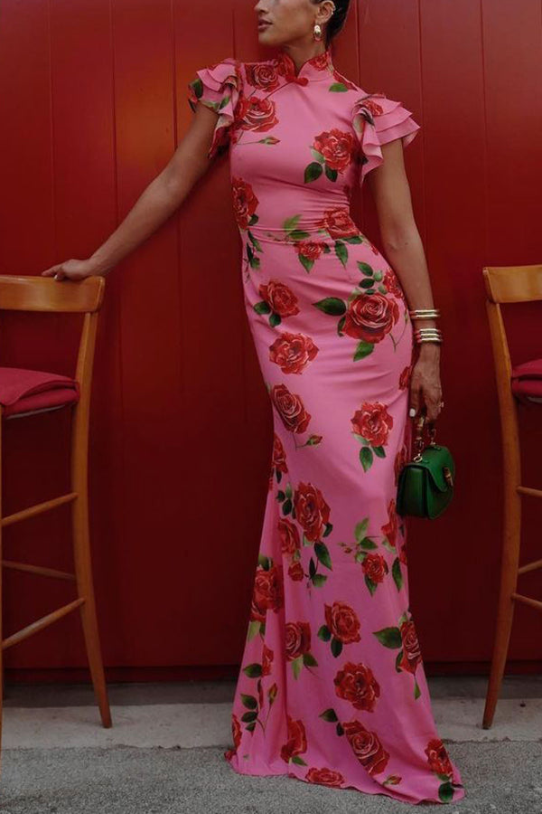 Meilin Rose Cheongsam Maxi Dress
